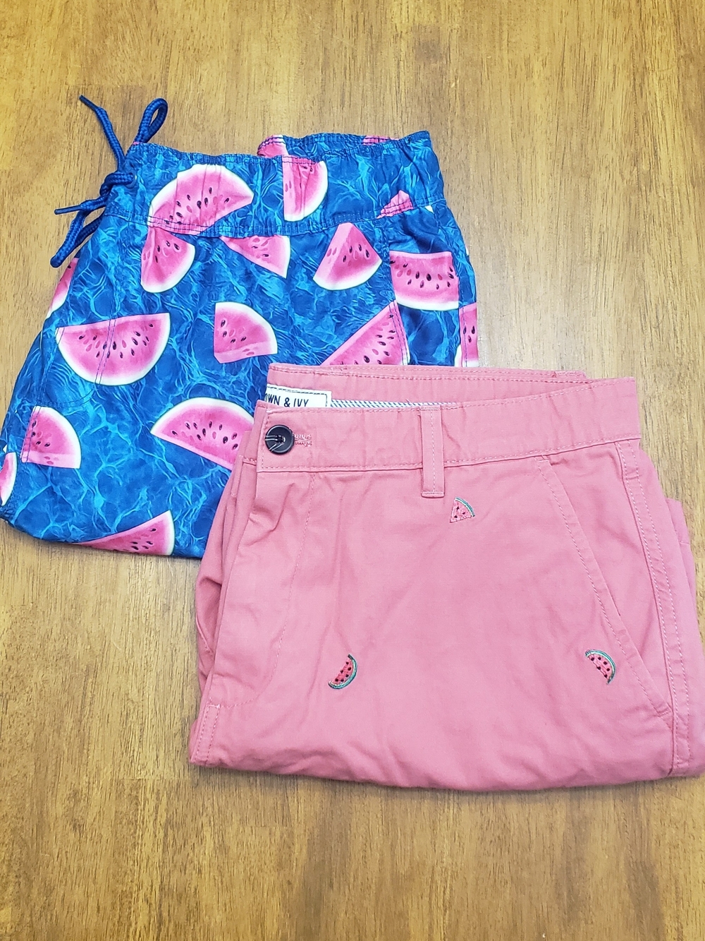 Crown & Ivy Watermelon Embroidered Pink Shorts & US Apparel Watermelon Swimsuit